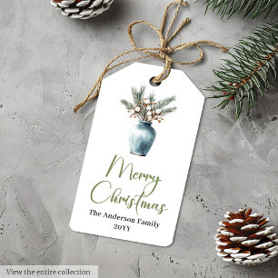 Étiquette de cadeau de Noël botanique bohème moder