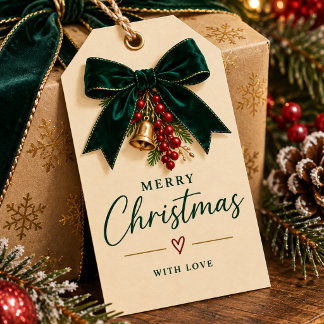 Étiquette de cadeau de Noël élégante verte émeraud