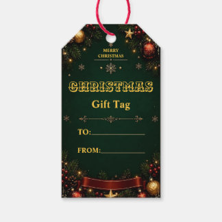 Étiquette de cadeau de Noël élégante verte et or