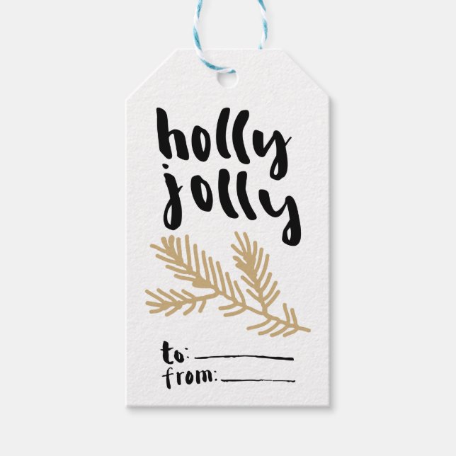 Étiquette de cadeau de Noël Holly Jolly avec branc (Devant)