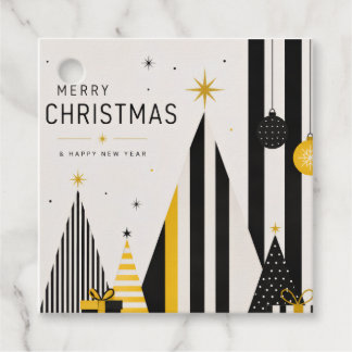 Étiquette de cadeau de Noël jaune noir et blanc mo