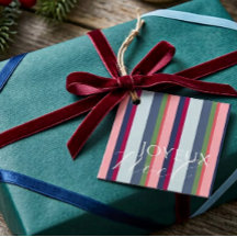 Étiquette de cadeau de Noël photo rose bleu simple