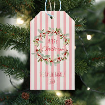 Étiquette de cadeau de Noël rose | Fleur de Noël j