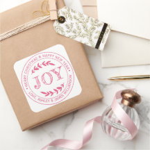 Étiquette de cadeau de Noël rose JOY Message