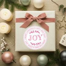 Étiquette de cadeau de Noël rose JOY Message