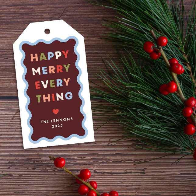 Étiquette de cadeau de Noël rouge joyeux vagues fê (Créateur téléchargé)