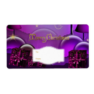 Étiquette de cadeau de Noël violet blanc Christmas