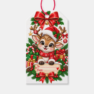 Étiquette de cadeau de renne de Noël mignon