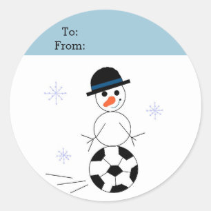 Étiquette de cadeau de soccer de bonhomme de neige