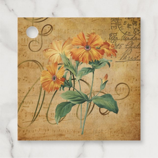 Étiquette de cadeau et de faveur florale vintage (Devant)