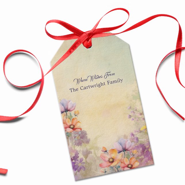 Étiquette de cadeau florale | Art élégant à l'aqua (Créateur téléchargé)