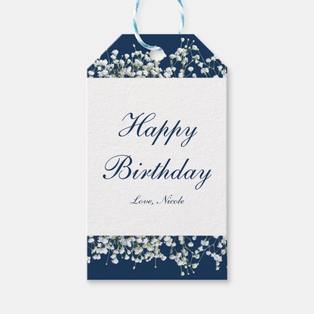 Étiquette de cadeau florale avec Baby's Breath ble (Devant)
