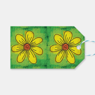 Étiquette de cadeau florale verte et jaune