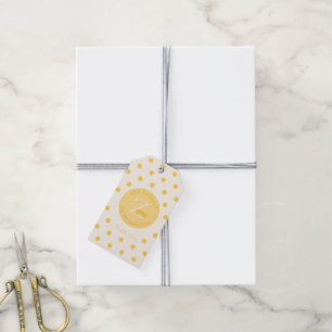 Étiquette de Cadeau Jaune à Points Jaunâtres Blanc