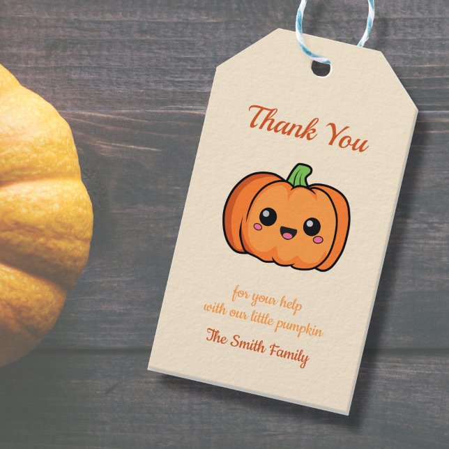 Étiquette de Cadeau Merci Citrouille Mignonne (Thank You Cute Pumpkin Gift Tag)