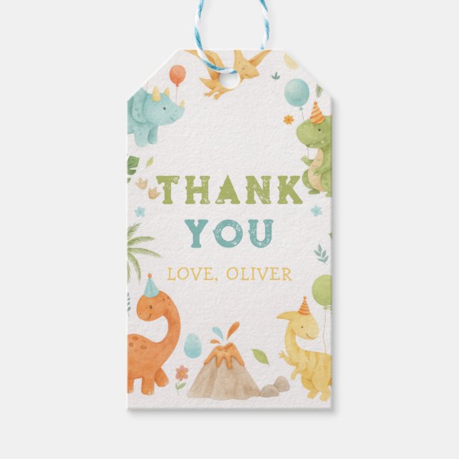 Étiquette de cadeau personnalisée avec dinosaure à (Devant)