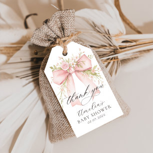 Étiquette de cadeau pour Baby Shower avec nœud ros
