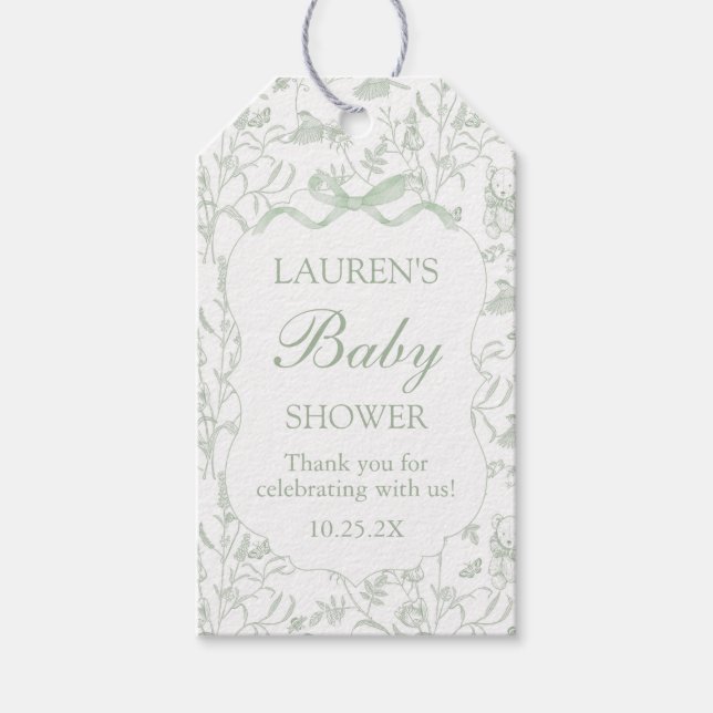 Étiquette de cadeau pour Baby Shower avec un nœud  (Devant)