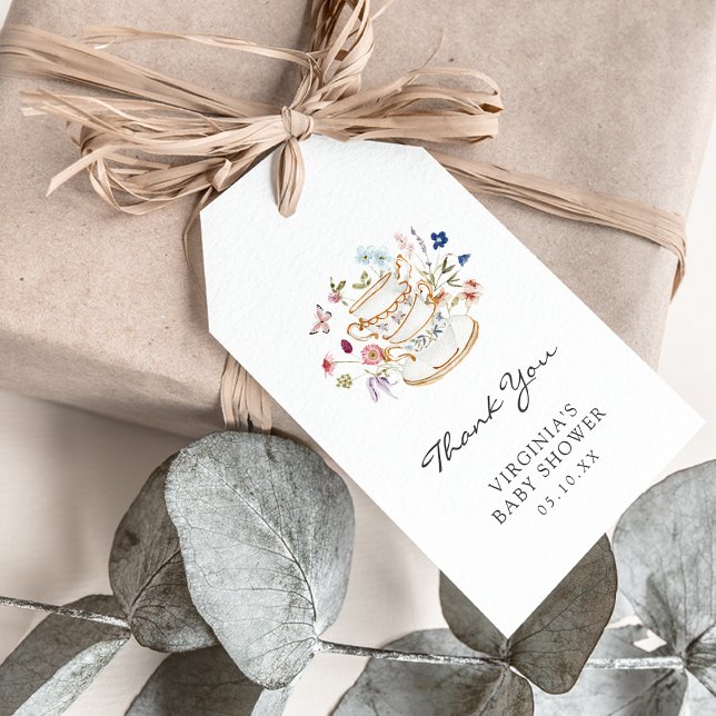Étiquette de cadeau pour thé à bébé (Wildflower Butterfly Baby Shower Tea Party Gift Favor Thank You Tag by Painted Paperie
)