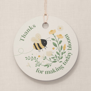 Étiquette de cadeau ronde Bumble Bee et Wildflower