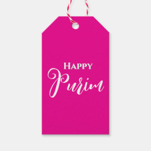 Étiquette de cadeau rose vif et blanc Joyeux Pouri