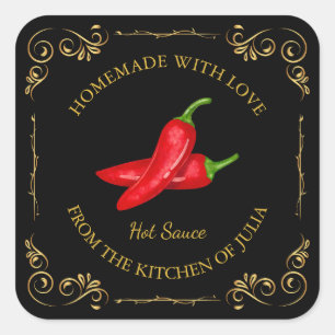 Étiquette de Carré de sauce au chili chaud maison 