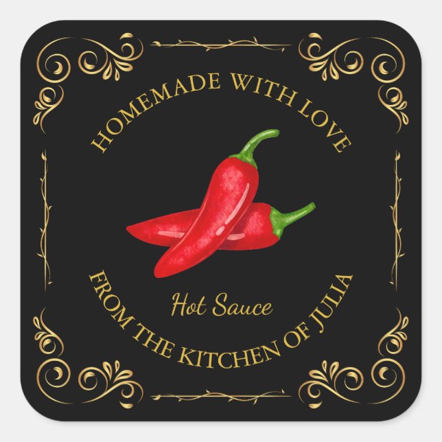 Étiquette de Carré de sauce au chili chaud maison  (Devant)