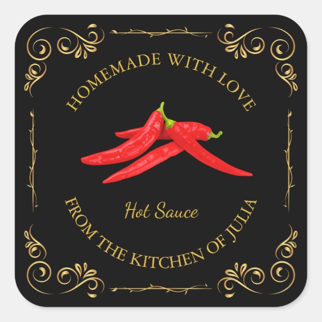 Étiquette de Carré de sauce au chili chaud maison  (Devant)
