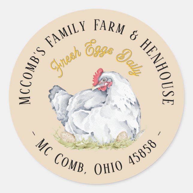 Étiquette de carton d'oeuf fermier Hen aux oeufs (Devant)
