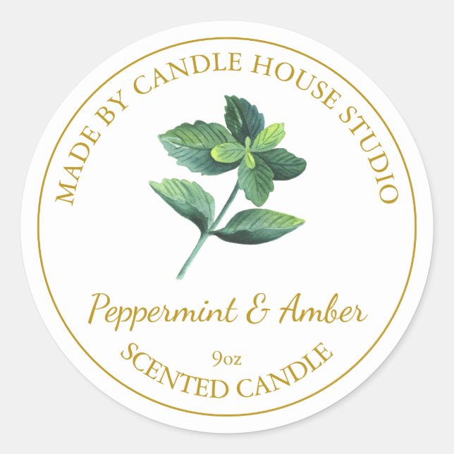 Étiquette de chandelle de menthe poivrée maison en (Devant)