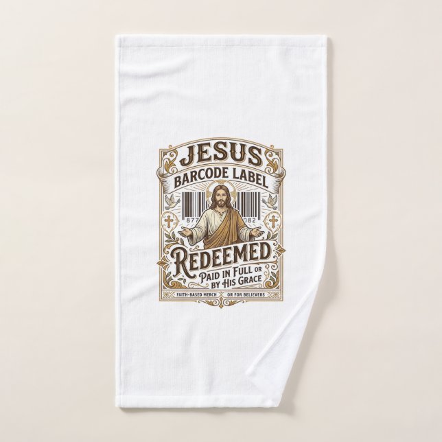 étiquette de code-barres Jésus Rédimé Jésus code-b (Serviette à main)