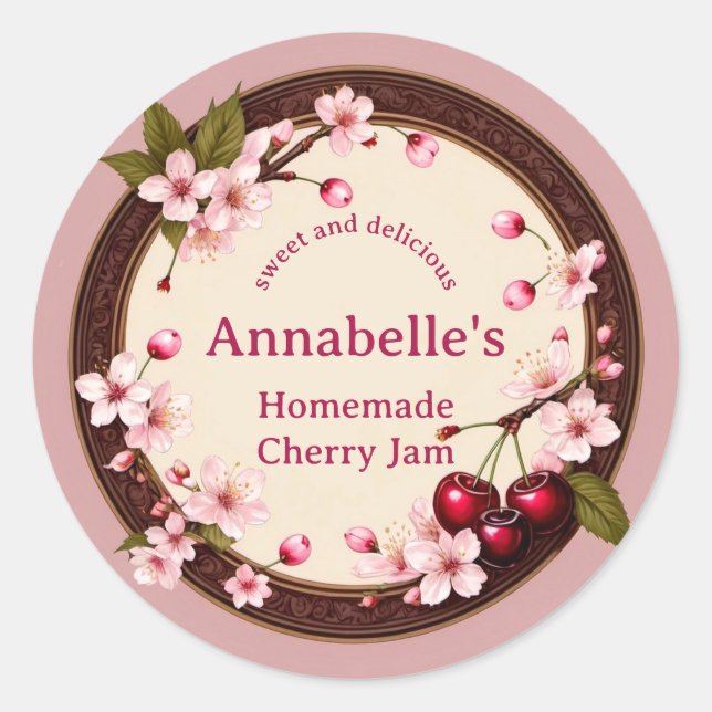 Étiquette de confiture cerise et cerise en fleur P (Devant)