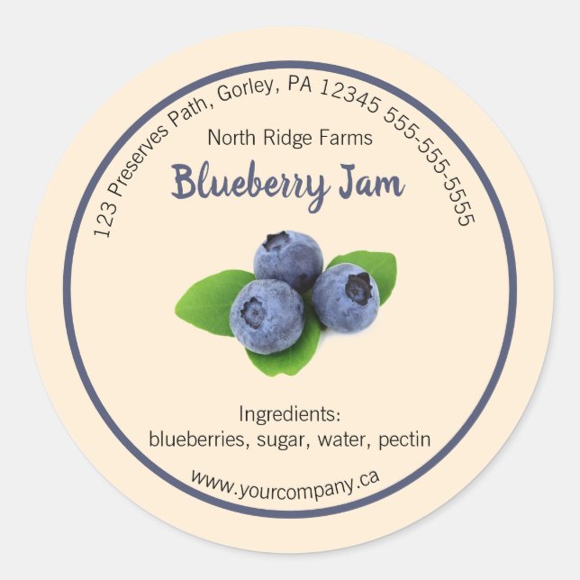 Étiquette de confiture de bleuets de la société mo (Devant)