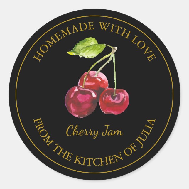 Étiquette de confiture de cerisier maison en or |  (Devant)