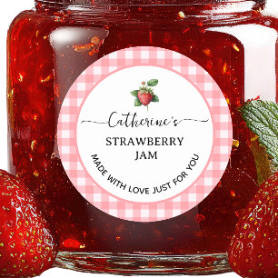 Étiquette de confiture de fraise à carreaux gingha