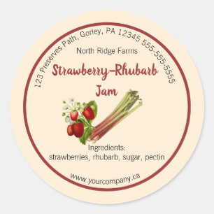 Étiquette de confiture de fraise et de rhubarbe mo