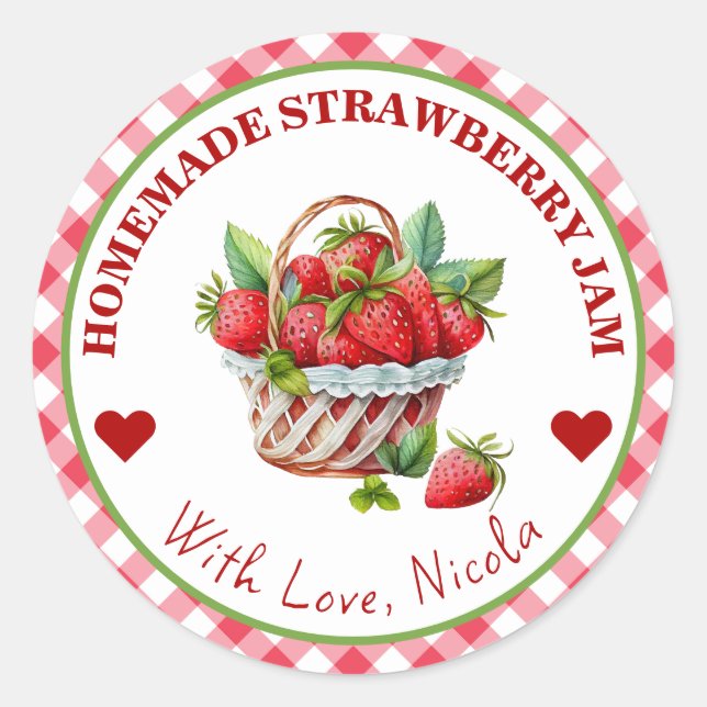 Étiquette de confiture de fraise maison à l'aquare (Devant)