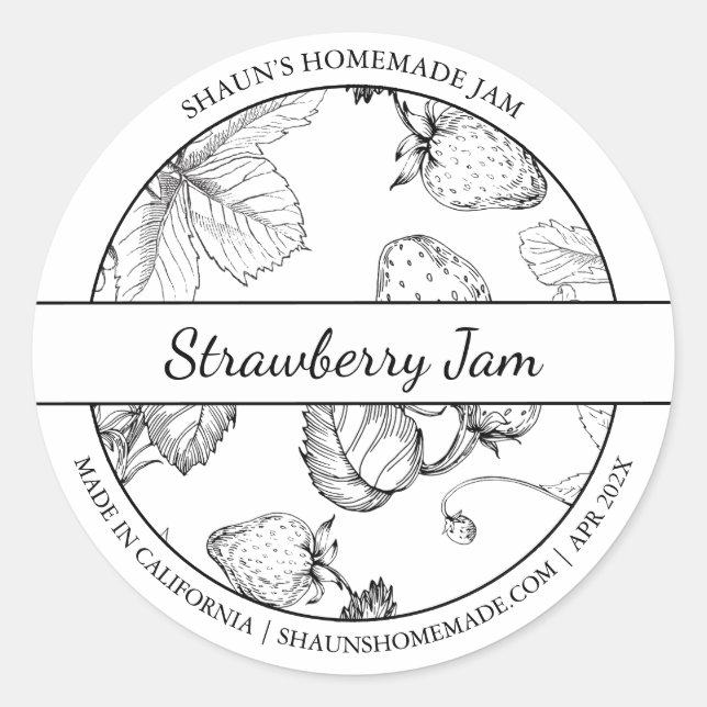 Étiquette de confiture de fraises Black & White Sk (Devant)