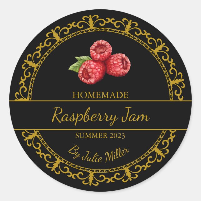 Étiquette de confiture de framboise maison dorée v (Devant)