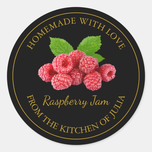 Étiquette de confiture de framboise maison | Noir (Devant)