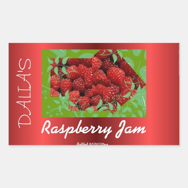 Étiquette de confiture de framboise satin rouge (Devant)