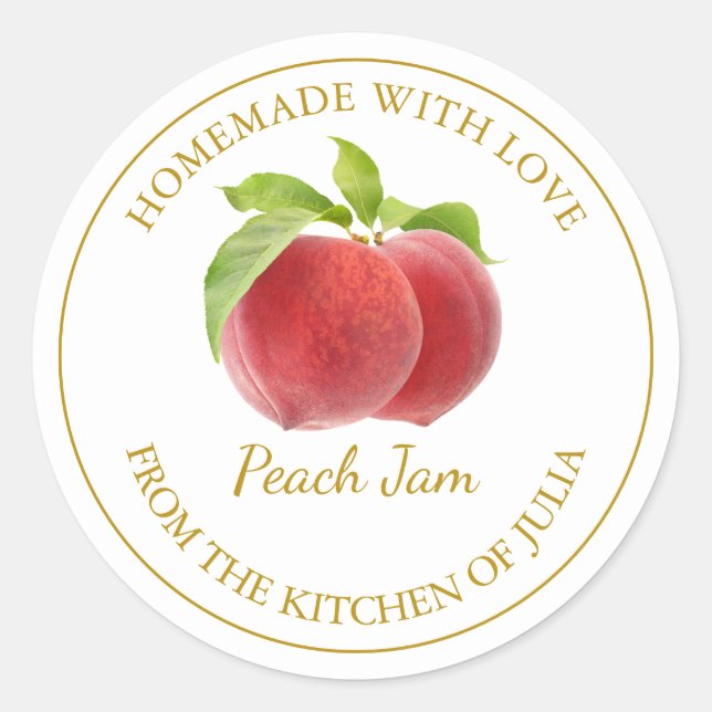 Étiquette de confiture de pêche fait maison | Blan (Devant)