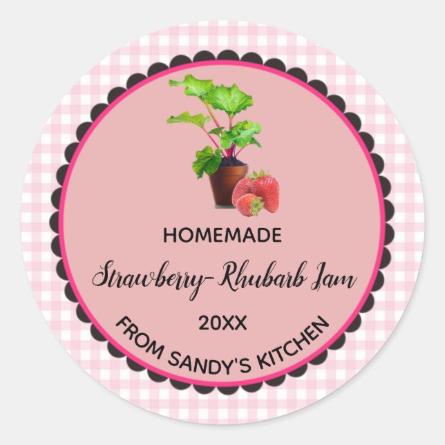 Étiquette de confiture En vichy fraise Rhubarb ros (Devant)