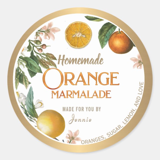 Étiquette de confiture Marmalade Jelly Bordé d'or (Devant)