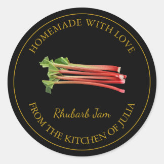 Étiquette de confiture Rhubarb maison en or | Blac