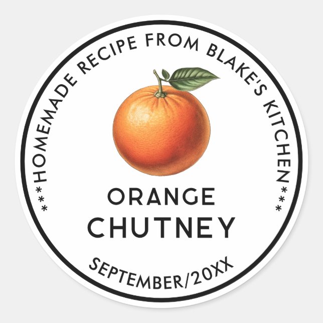 Étiquette de conserves de chutney orange maison (Devant)