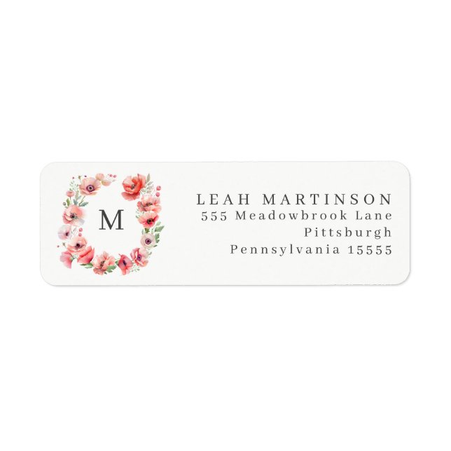Étiquette de courme à fleurs rouge et rose (Devant)