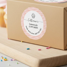 Étiquette de cupcake fait maison à carreaux gingha