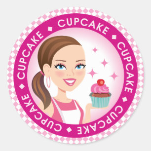 Étiquette de cupcake ronde fille et cupcake #2