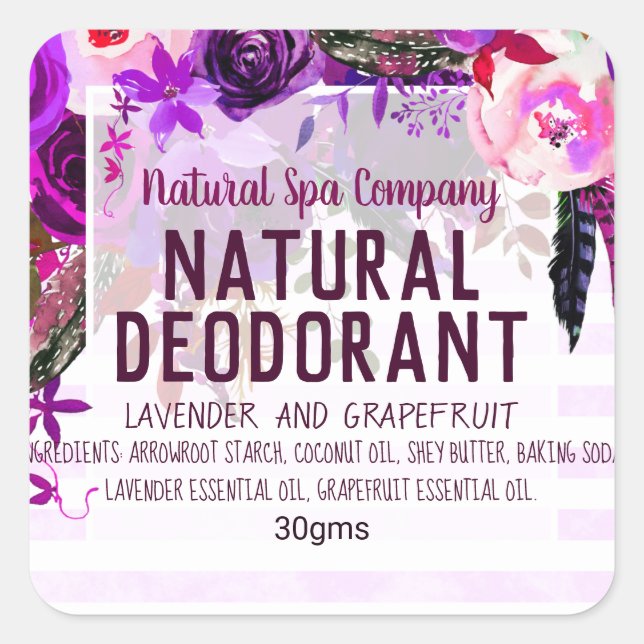 Étiquette de déodorant naturel personnalisable (Devant)